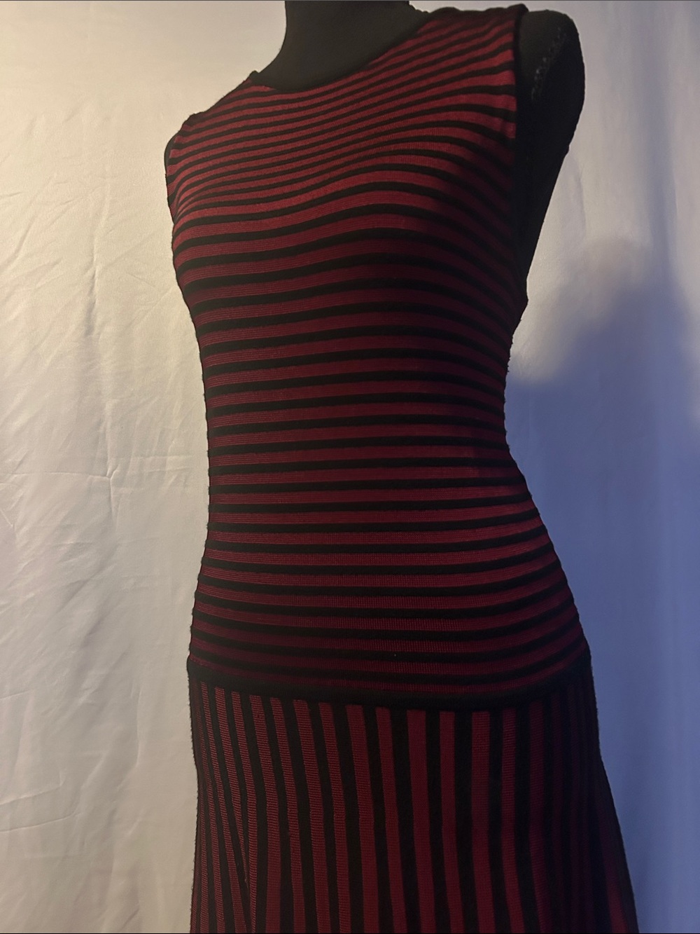 Ralph Lauren Sleeveless Maroon and Black Striped Knit Dress - Picture 5 of 11